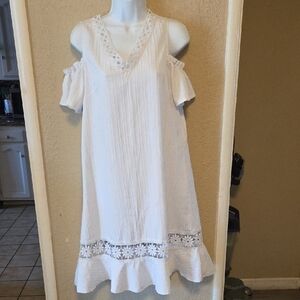 SHEIN White Cold Shoulder Lace Midi Dress